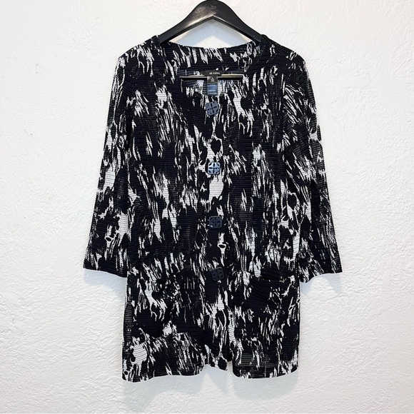 Ali Miles Medium Jacket Top Open Knit Black White Button Front M - Picture 1 of 8